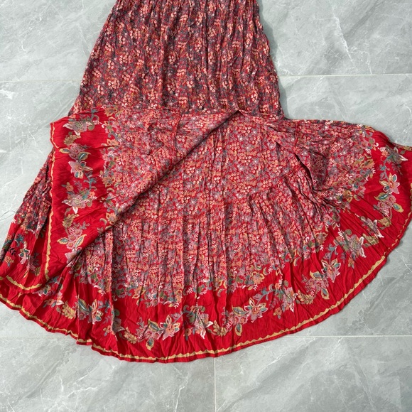 Women’s Angie Floral Maxi Flowy Slit Dress Boho Smocked Hippie Cottage Small - Picture 6 of 16